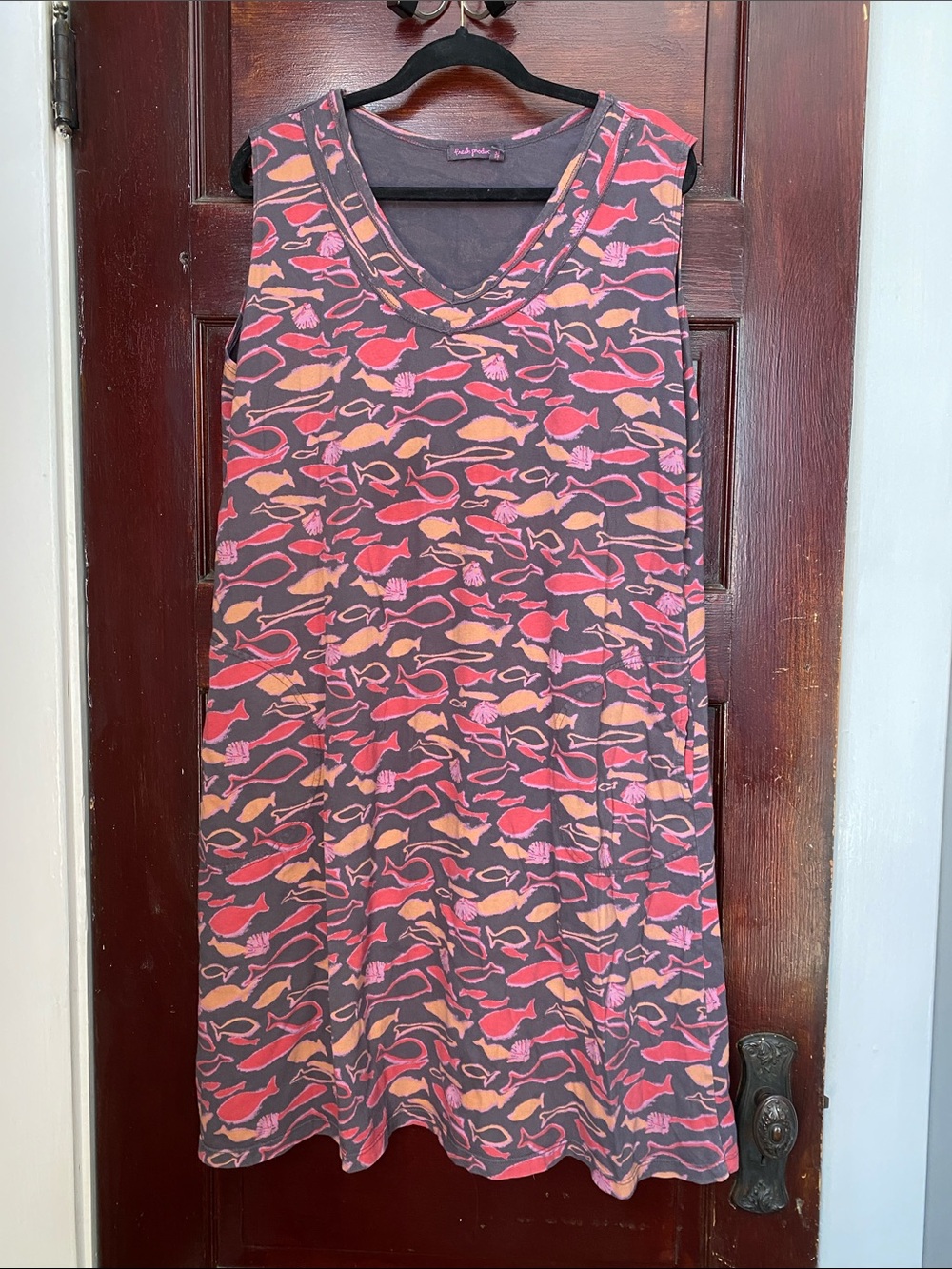 Fresh Produce Dress- Sleeveless With Pink and Orange Fish Print 🤍 2X